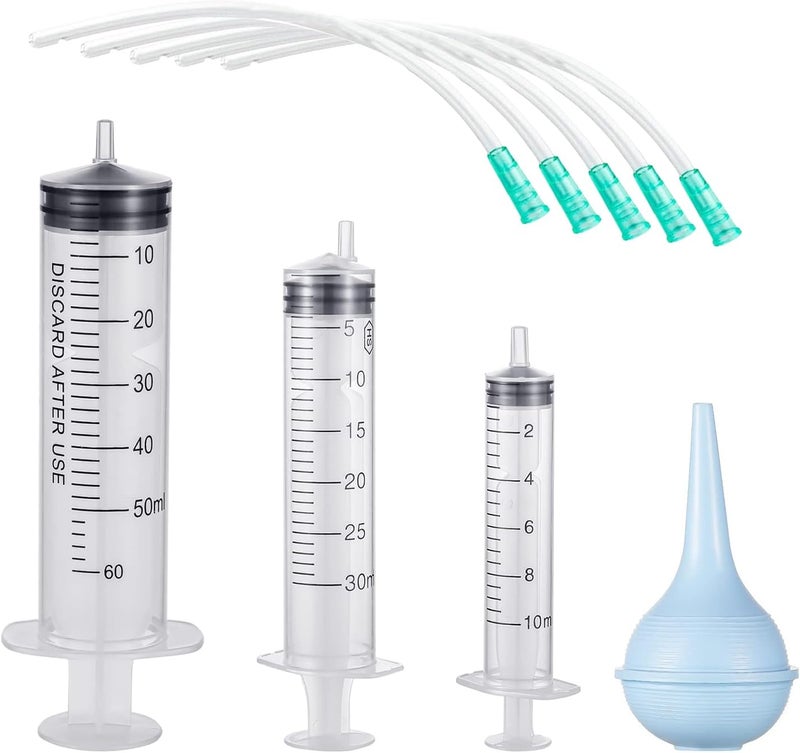 Lukdin 9-Piece Puppy Tube Feeding Kit – Includes 5 Feeding Tubes, 3 Syringes (10ml, 30ml, 60ml) & 1 Bulb Syringe – Ideal for Small Pets, Kittens, Lambs & Whelping Care - Image 1